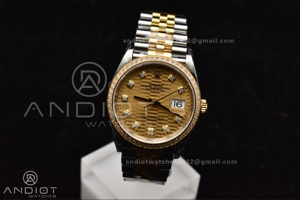 DateJust 36 SS 126283rbr VSF 1:1 Best Edition 904L Steel YG Textured Diamonds Dial on Jubilee Bracelet VS Lightweight 577