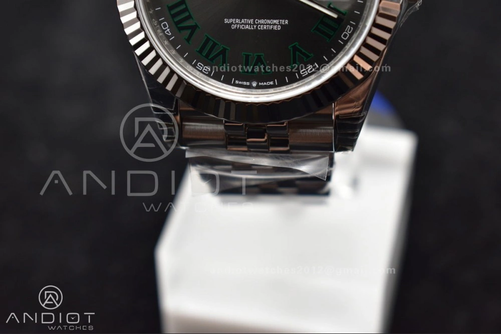 Sporty DateJust 41 126330 904L SS VSF 1:1 Best Edition Gray Dial Green Roman on Jubilee Bracelet VS 585
