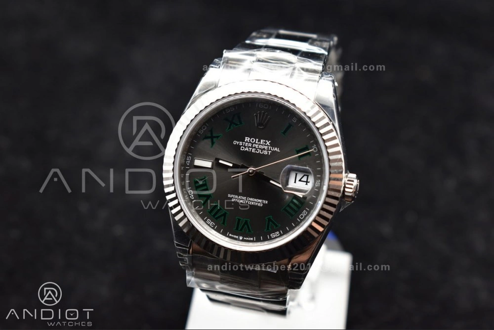 Tailored DateJust 41 126330 904L SS VSF 1:1 Best Edition Gray Dial Green Roman on Oyster Bracelet VS 590
