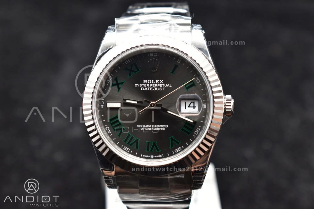 Tailored DateJust 41 126330 904L SS VSF 1:1 Best Edition Gray Dial Green Roman on Oyster Bracelet VS 590