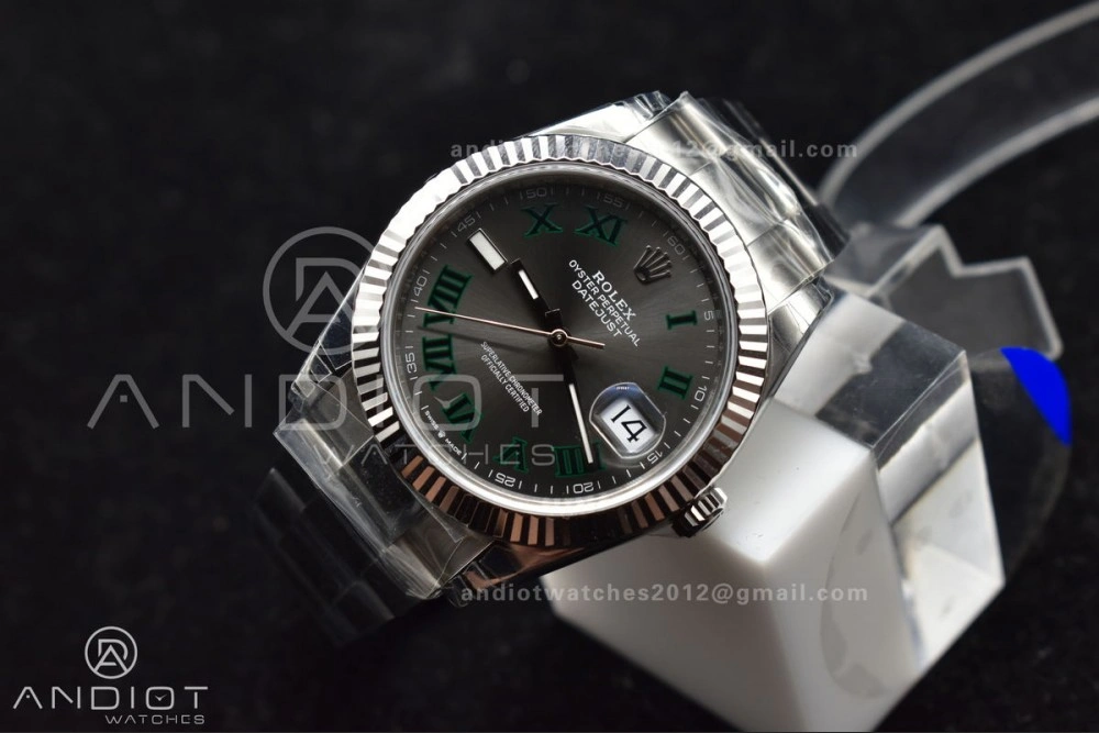 Tailored DateJust 41 126330 904L SS VSF 1:1 Best Edition Gray Dial Green Roman on Oyster Bracelet VS 590