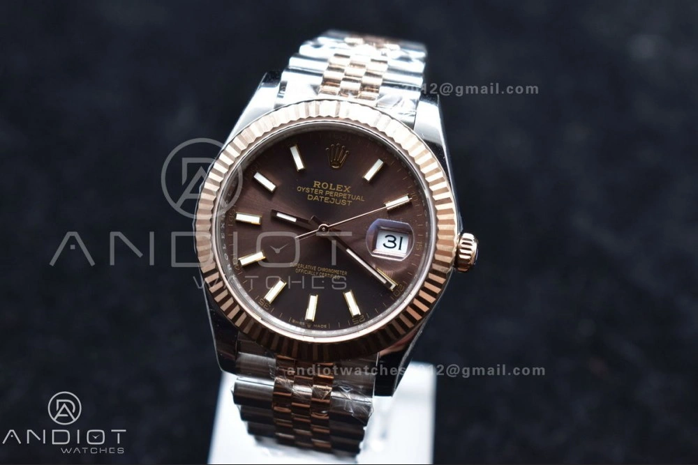 DateJust 41 126331 VSF 1:1 Best Edition 904L Steel Brown Dial on SS RG Jubilee Bracelet VS ZipUp 411