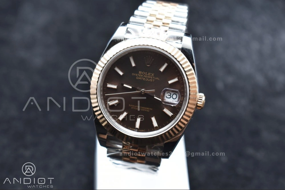 Sleek DateJust 41 126333 Clean 1:1 Best Edition 904L Steel Brown Stick Dial on SS RG Jubilee Bracelet VR 606
