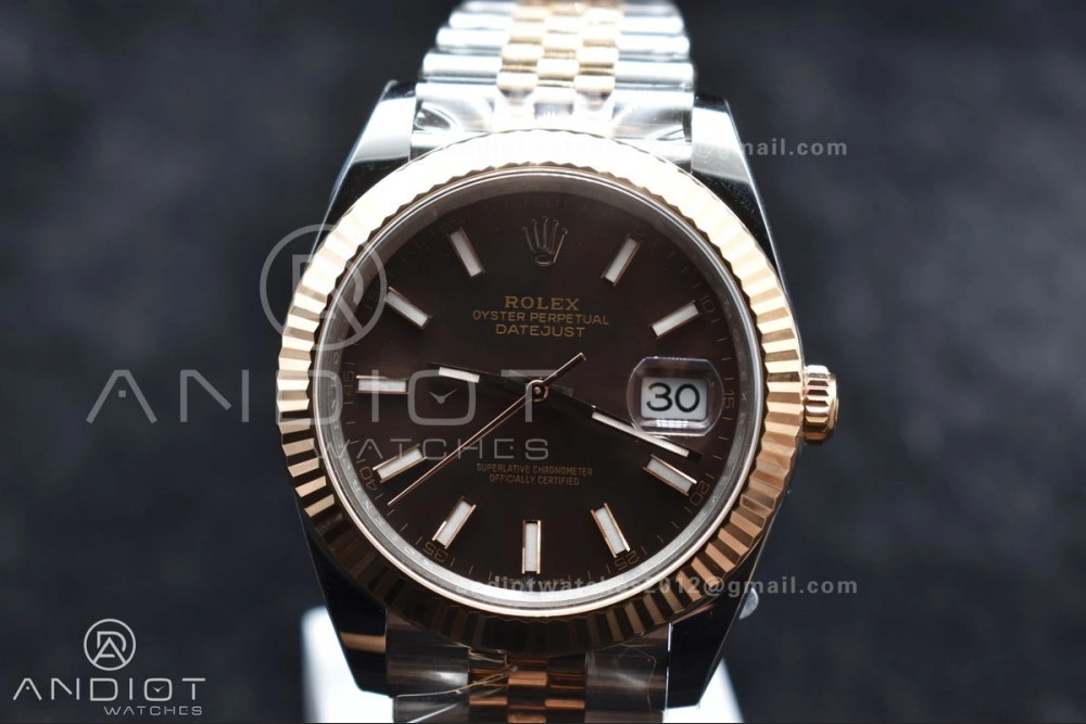 Sleek DateJust 41 126333 Clean 1:1 Best Edition 904L Steel Brown Stick Dial on SS RG Jubilee Bracelet VR 606