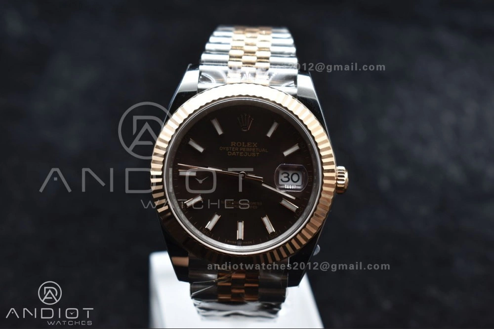 Sleek DateJust 41 126333 Clean 1:1 Best Edition 904L Steel Brown Stick Dial on SS RG Jubilee Bracelet VR 606