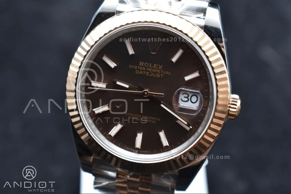 Sleek DateJust 41 126333 Clean 1:1 Best Edition 904L Steel Brown Stick Dial on SS RG Jubilee Bracelet VR 606