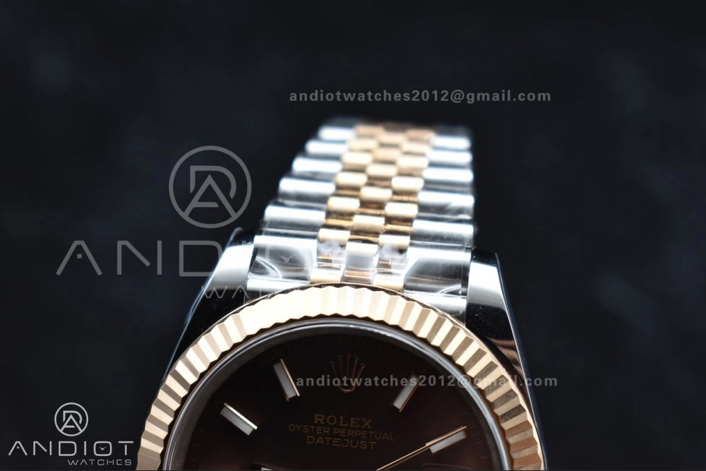 Sleek DateJust 41 126333 Clean 1:1 Best Edition 904L Steel Brown Stick Dial on SS RG Jubilee Bracelet VR 606