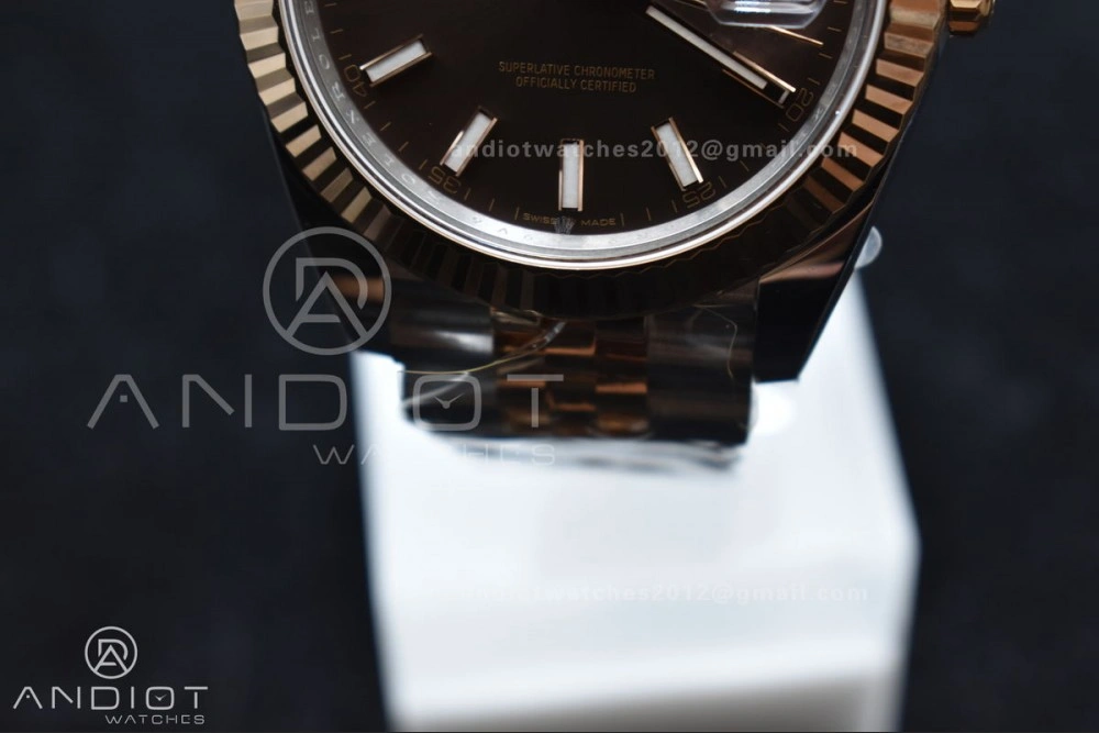 Sleek DateJust 41 126333 Clean 1:1 Best Edition 904L Steel Brown Stick Dial on SS RG Jubilee Bracelet VR 606