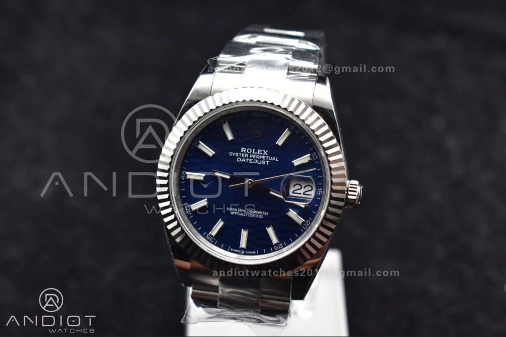 Durable DateJust 41 126334 Clean 1:1 Best Edition 904L Steel Blue Textured Dial On Oyster Bracelet VR 637