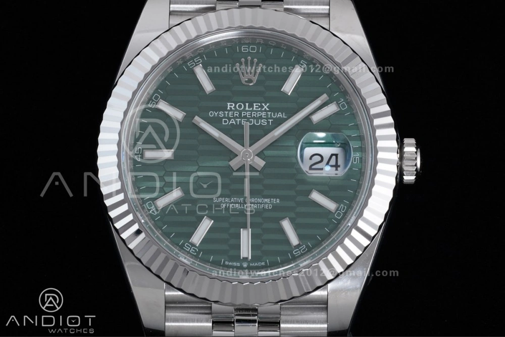 FlexibleFit DateJust 41 126334 Clean 1:1 Best Edition 904L Steel Green Textured Dial on Jubilee Bracelet SH 629
