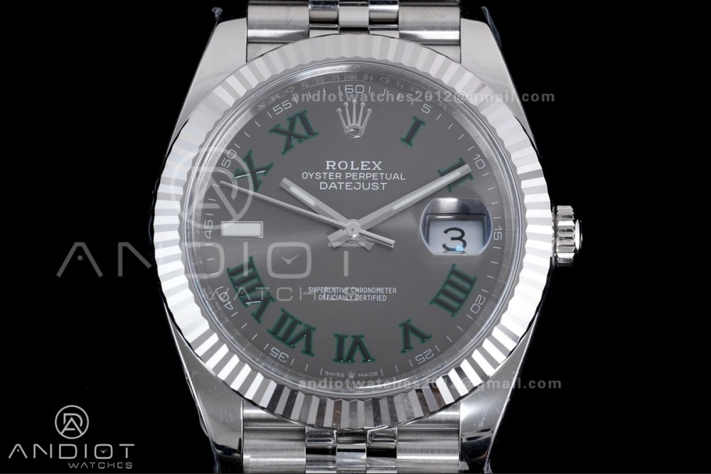 Datejust 41 SS 904L Steel Clean 1:1 Best Edition Gray Dial Green Roman on SS Bracelet SH OnTrend 657