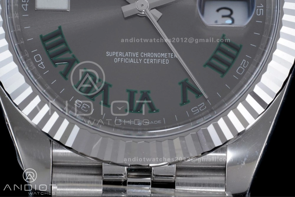 Datejust 41 SS 904L Steel Clean 1:1 Best Edition Gray Dial Green Roman on SS Bracelet SH OnTrend 657