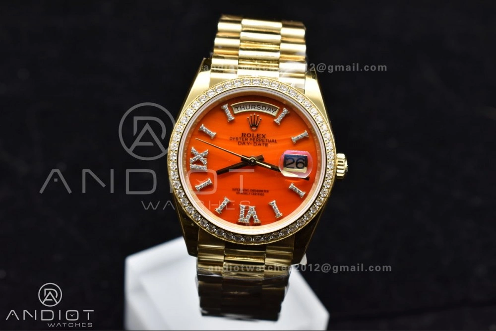 Day Date 36 YG RAF 1:1 Best Edition Red Carnelian Dial on YG Bracelet A Snug 653