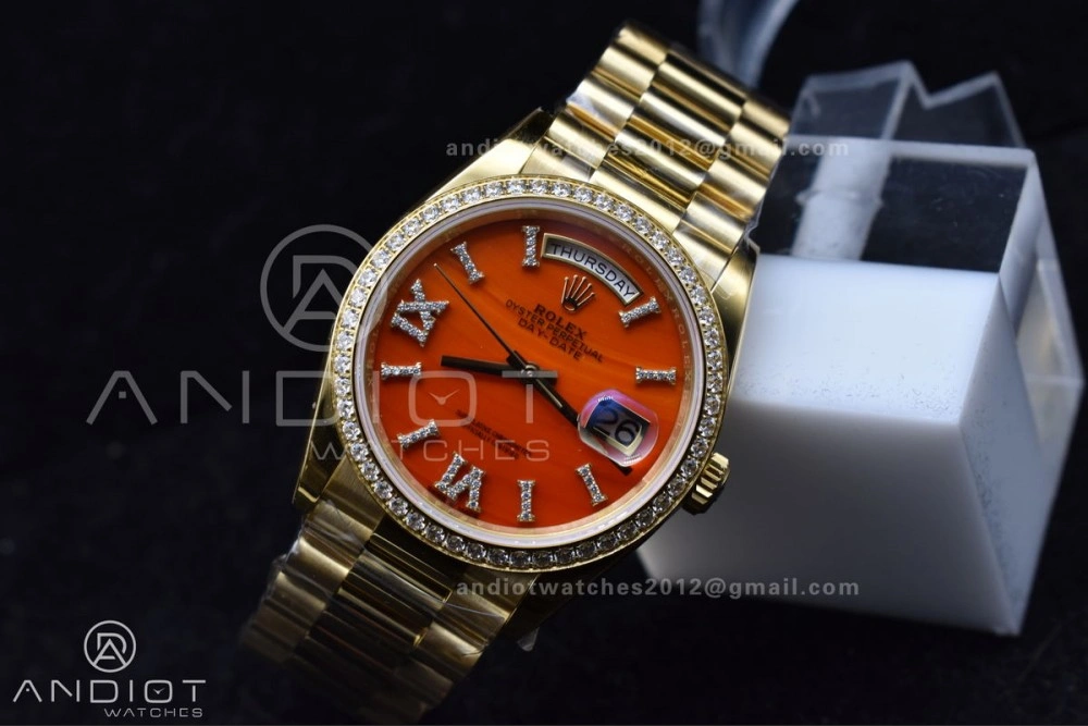 Day Date 36 YG RAF 1:1 Best Edition Red Carnelian Dial on YG Bracelet A Snug 653