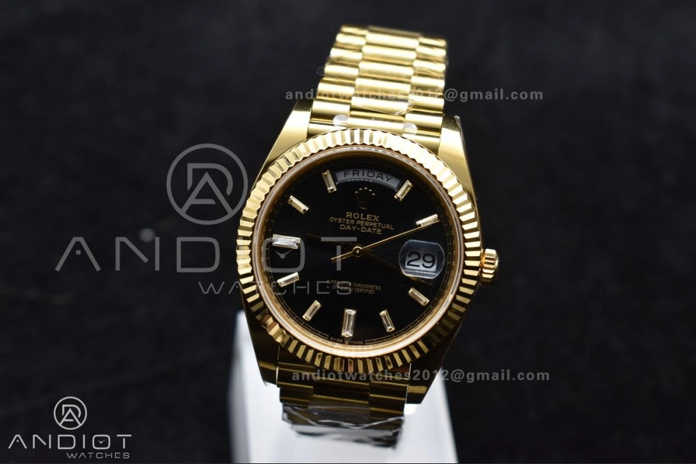 Day Date 40 YG 228238 ARF 1:1 Best Edition Black Crystal Dial On President Bracelet VR3255 (Gain Weight) Breathable 656