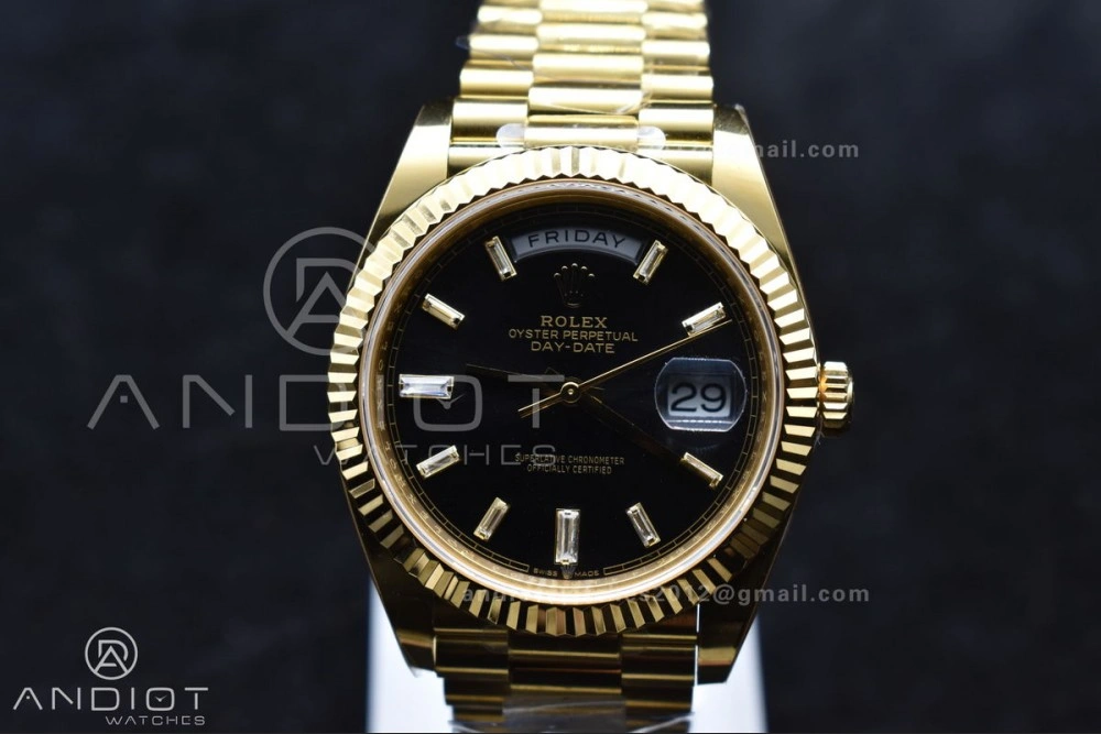 Day Date 40 YG 228238 ARF 1:1 Best Edition Black Crystal Dial On President Bracelet VR3255 (Gain Weight) Breathable 656