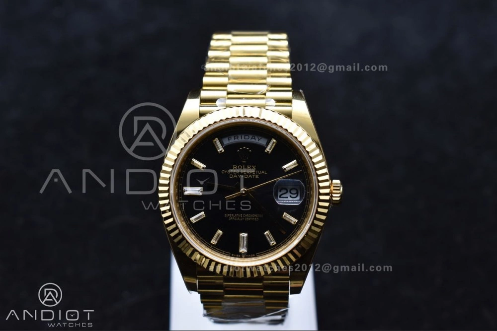 Day Date 40 YG 228238 ARF 1:1 Best Edition Black Crystal Dial On President Bracelet VR3255 (Gain Weight) Breathable 656