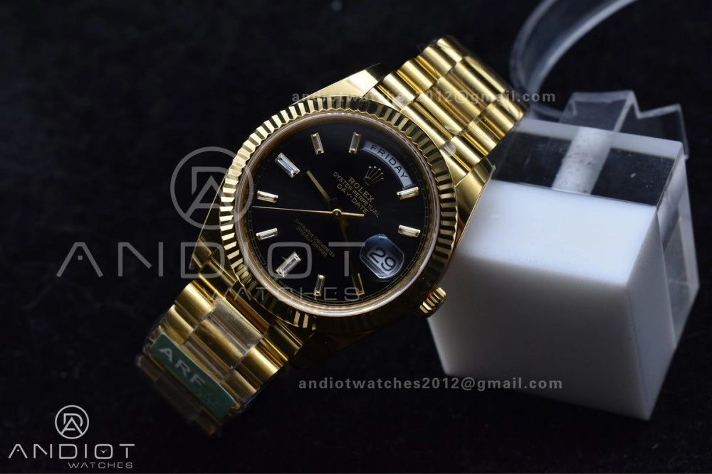Day Date 40 YG 228238 ARF 1:1 Best Edition Black Crystal Dial On President Bracelet VR3255 (Gain Weight) Breathable 656
