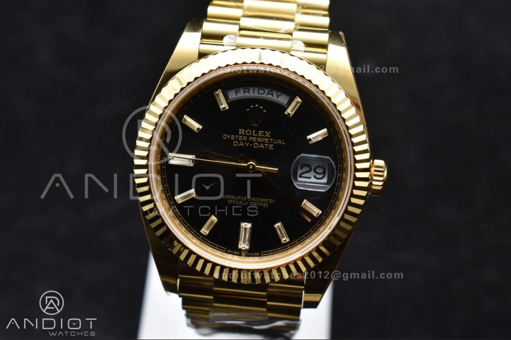 Day Date 40 YG 228238 ARF 1:1 Best Edition Black Crystal Dial On President Bracelet VR3255 (Gain Weight) Breathable 656