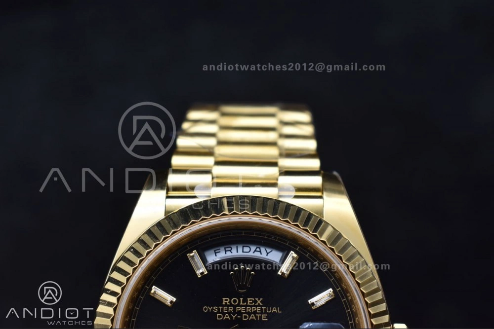 Day Date 40 YG 228238 ARF 1:1 Best Edition Black Crystal Dial On President Bracelet VR3255 (Gain Weight) Breathable 656