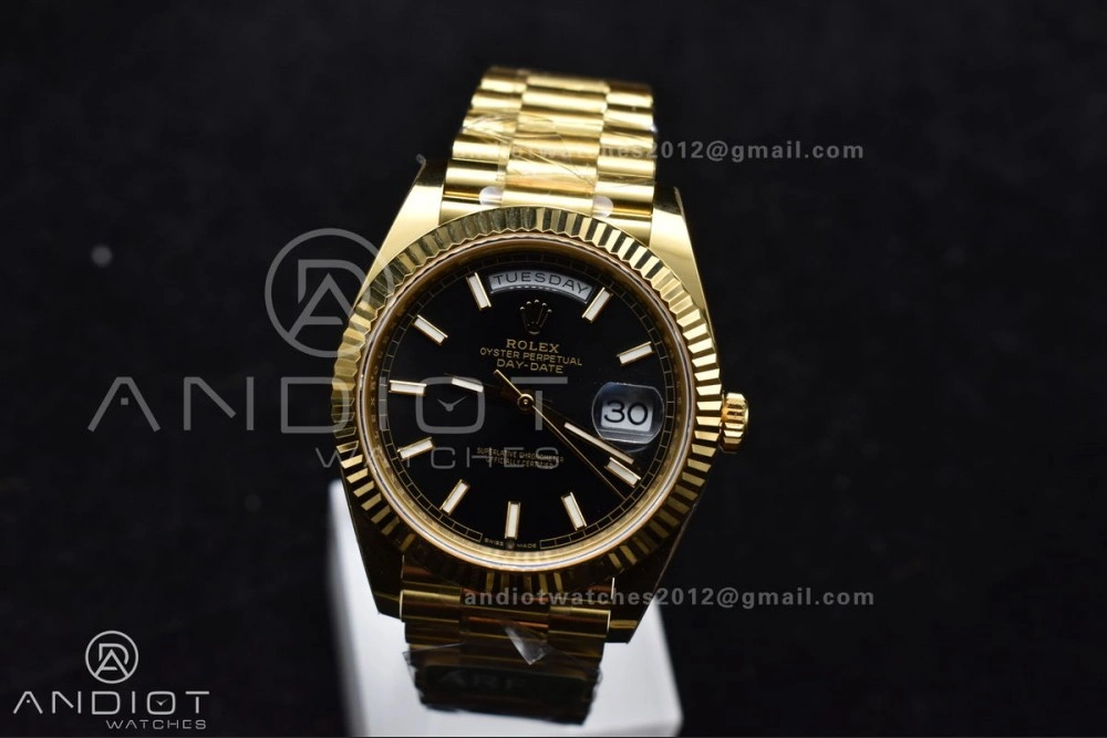 Day Date 40 YG 228238 ARF 1:1 Best Edition Black Stick Dial On President Bracelet VR3255 (Gain Weight) SunProtective 659