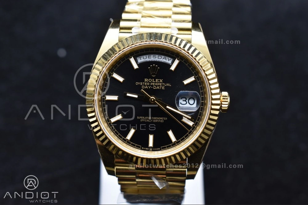Day Date 40 YG 228238 ARF 1:1 Best Edition Black Stick Dial On President Bracelet VR3255 (Gain Weight) SunProtective 659