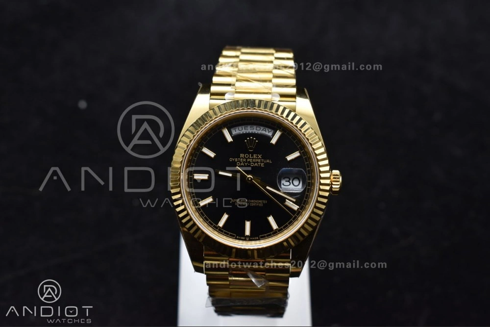Day Date 40 YG 228238 ARF 1:1 Best Edition Black Stick Dial On President Bracelet VR3255 (Gain Weight) SunProtective 659