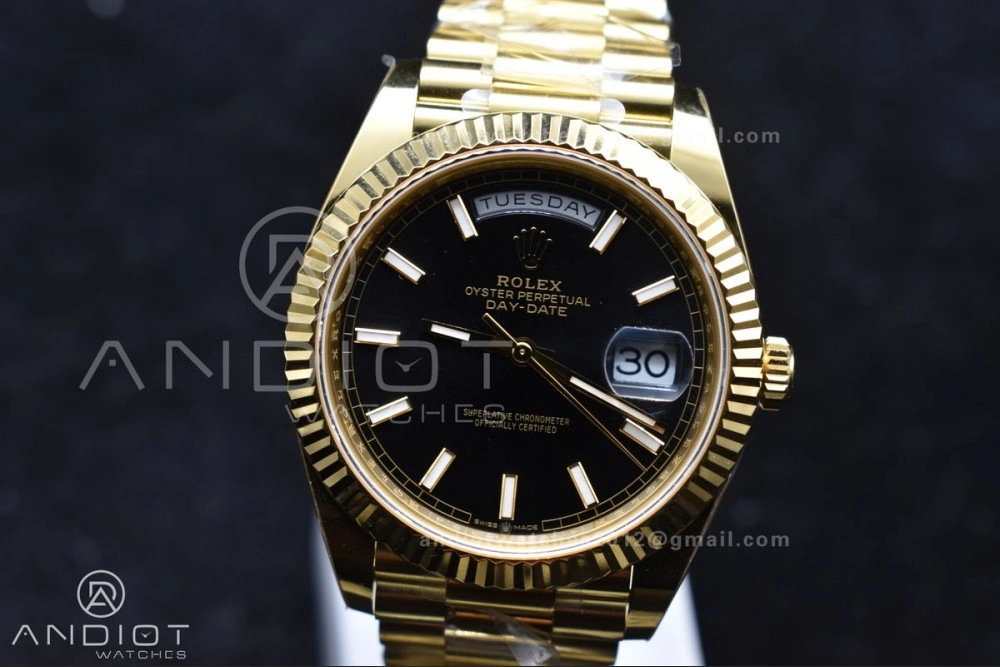 Day Date 40 YG 228238 ARF 1:1 Best Edition Black Stick Dial On President Bracelet VR3255 (Gain Weight) SunProtective 659
