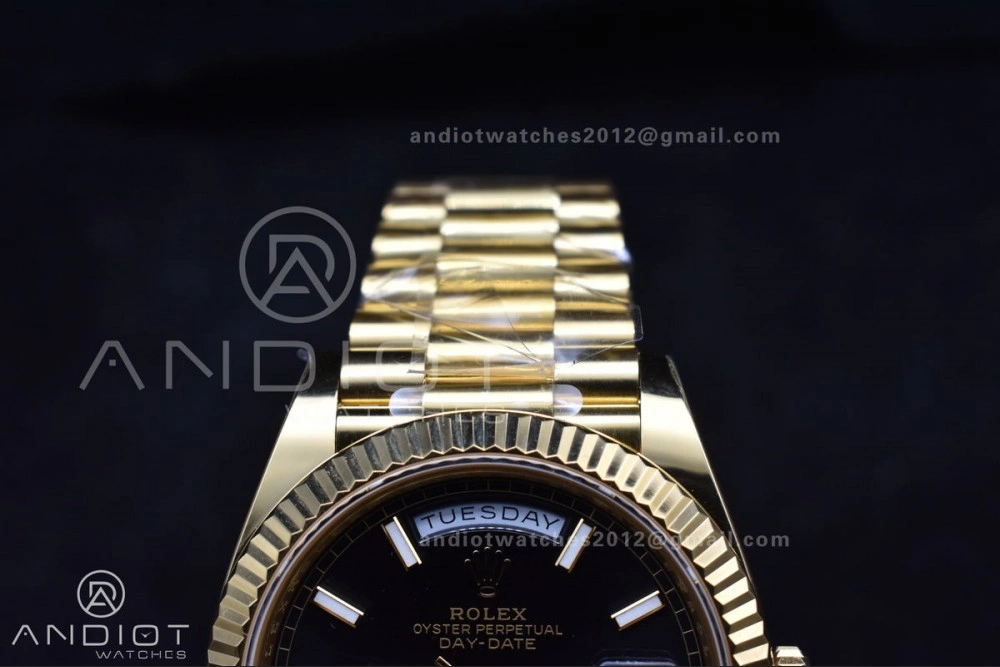 Day Date 40 YG 228238 ARF 1:1 Best Edition Black Stick Dial On President Bracelet VR3255 (Gain Weight) SunProtective 659