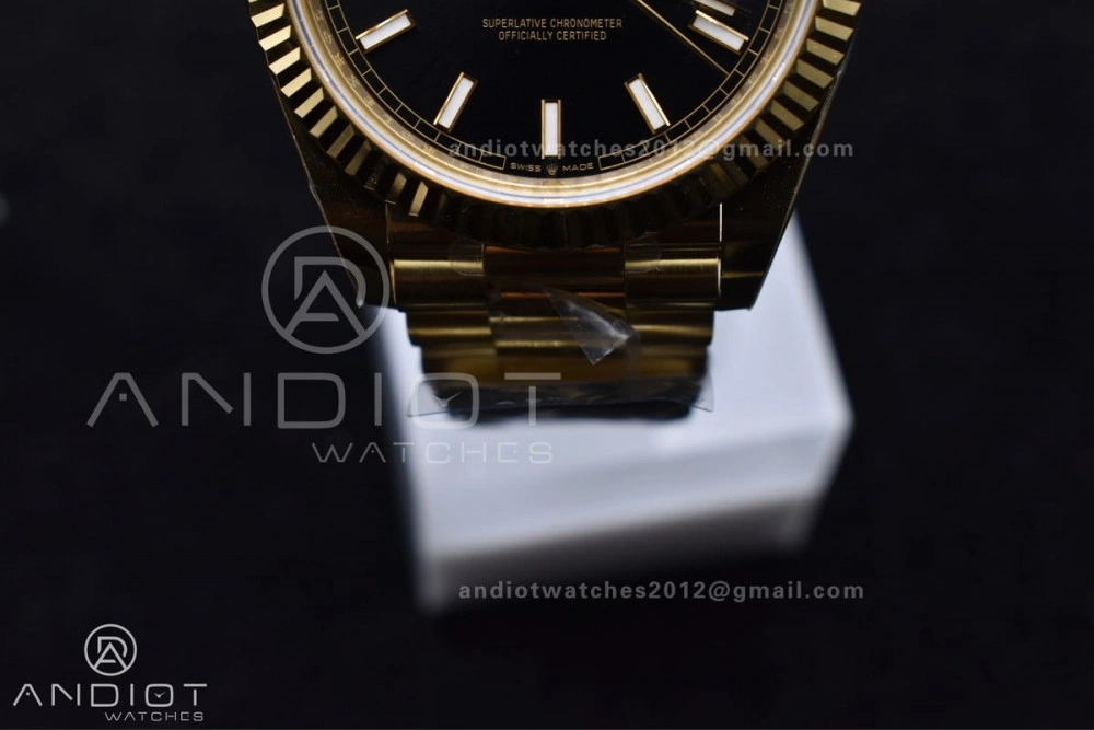 Day Date 40 YG 228238 ARF 1:1 Best Edition Black Stick Dial On President Bracelet VR3255 (Gain Weight) SunProtective 659