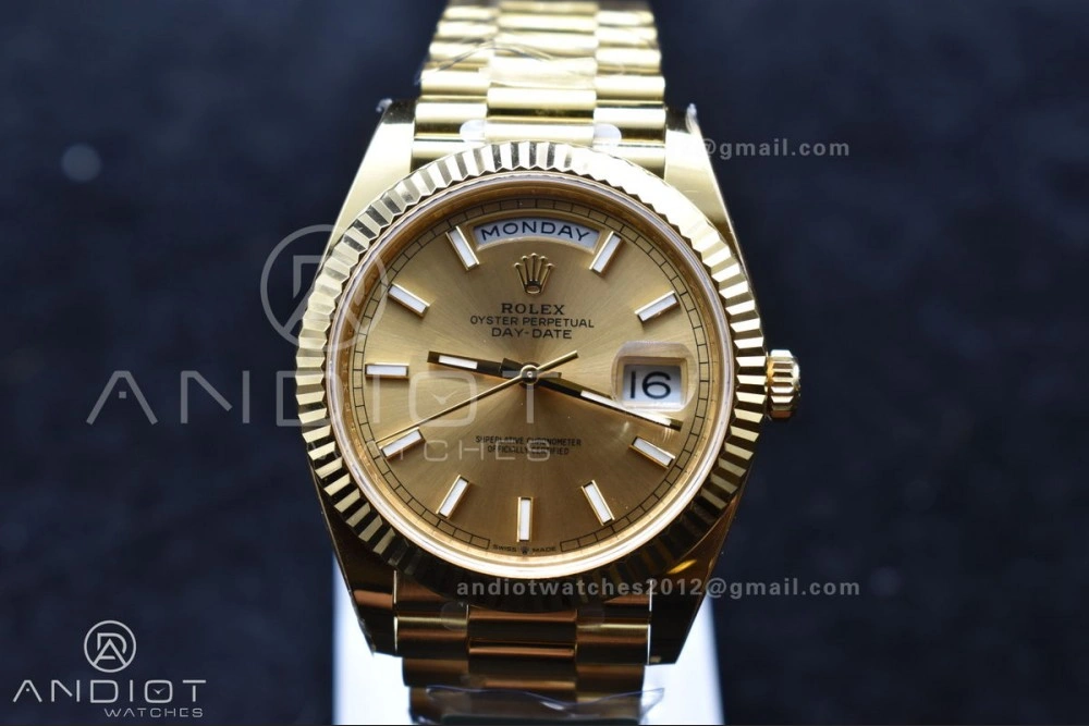 UrbanChic Day Date 40 YG 228238 ARF 1:1 Best Edition Gold Stick Dial On President Bracelet VR3255 (Gain Weight) 668