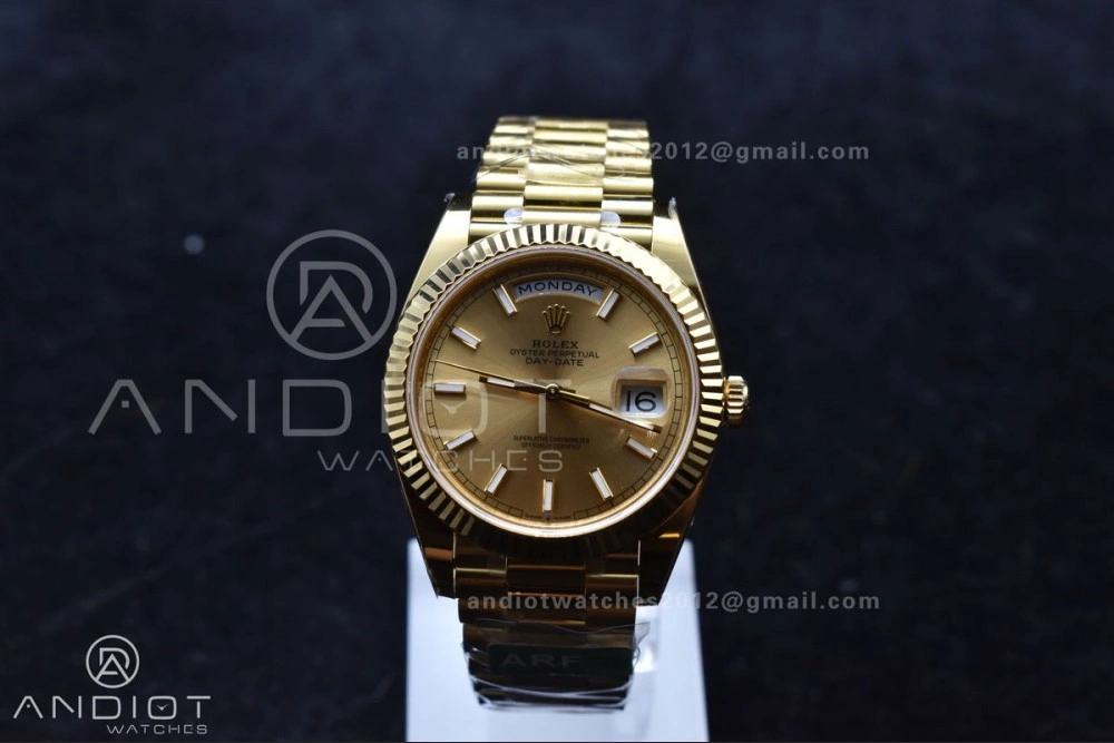 UrbanChic Day Date 40 YG 228238 ARF 1:1 Best Edition Gold Stick Dial On President Bracelet VR3255 (Gain Weight) 668