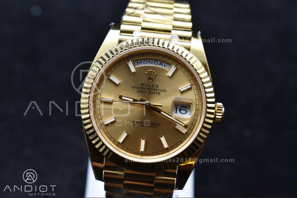 UrbanChic Day Date 40 YG 228238 ARF 1:1 Best Edition Gold Stick Dial On President Bracelet VR3255 (Gain Weight) 668