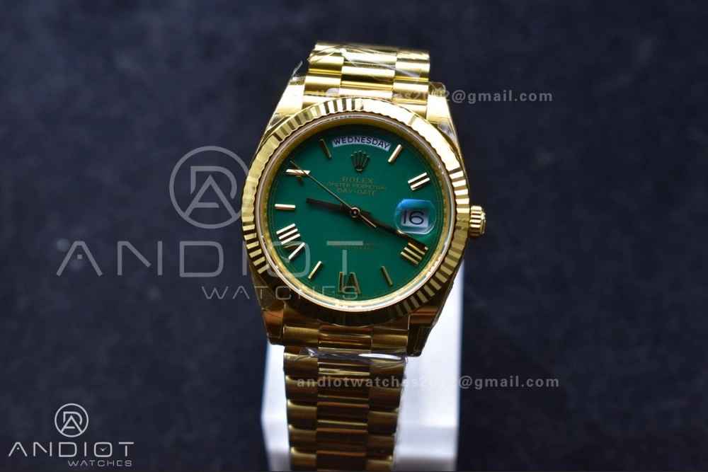 Bright Day Date 40 YG 228238 THBF 1:1 Best Edition Green Roman Dial on President Bracelet VR3255 (Gain Weight) 669