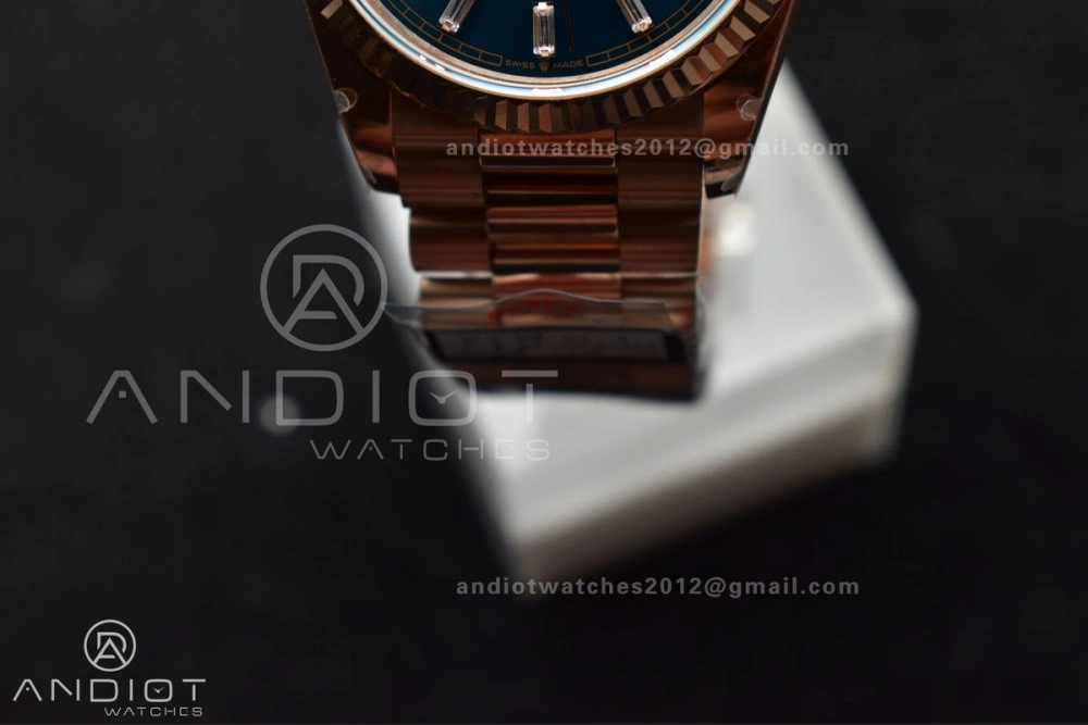 WeatherProof DayDate 36 RG QF Best Edition 904L Steel Blue Dial with Stick Diamond on President Bracelet vr3255 V5 (Gain Weight) 667
