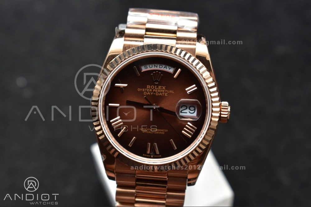 DayDate 36 RG QF Best Edition 904L Steel Brown Dial on RG President Bracelet vr3255 V5 (Gain Weight) BestValue 665