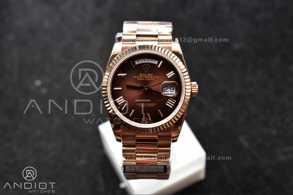DayDate 36 RG QF Best Edition 904L Steel Brown Dial on RG President Bracelet vr3255 V5 (Gain Weight) BestValue 665