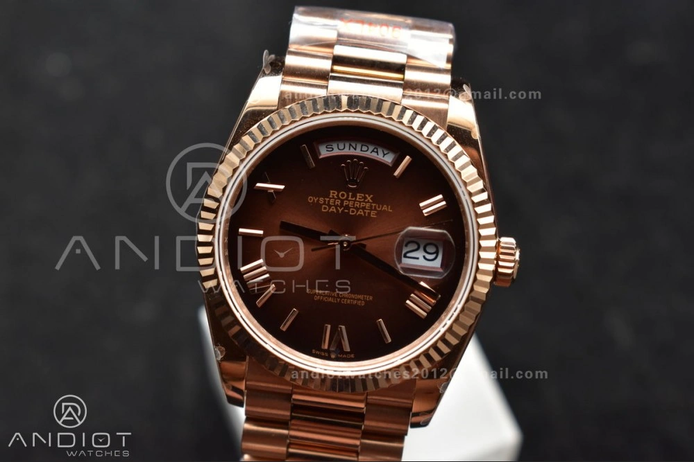 DayDate 36 RG QF Best Edition 904L Steel Brown Dial on RG President Bracelet vr3255 V5 (Gain Weight) BestValue 665