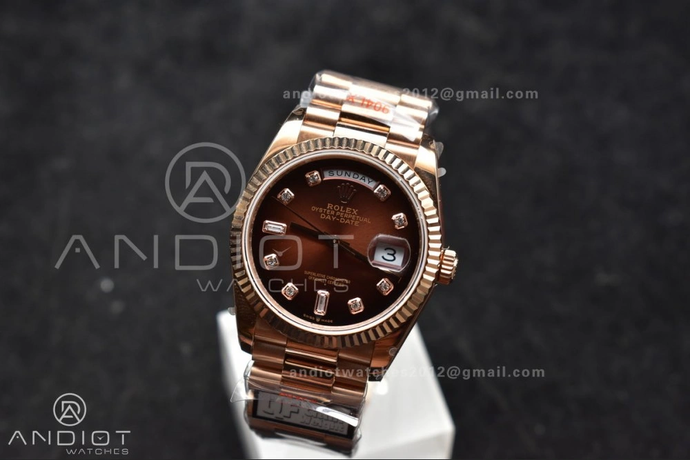 ComfortFit DayDate 36 RG QF Best Edition 904L Steel Brown Diamond Dial on President Bracelet vr3255 V5 (Gain Weight) 678