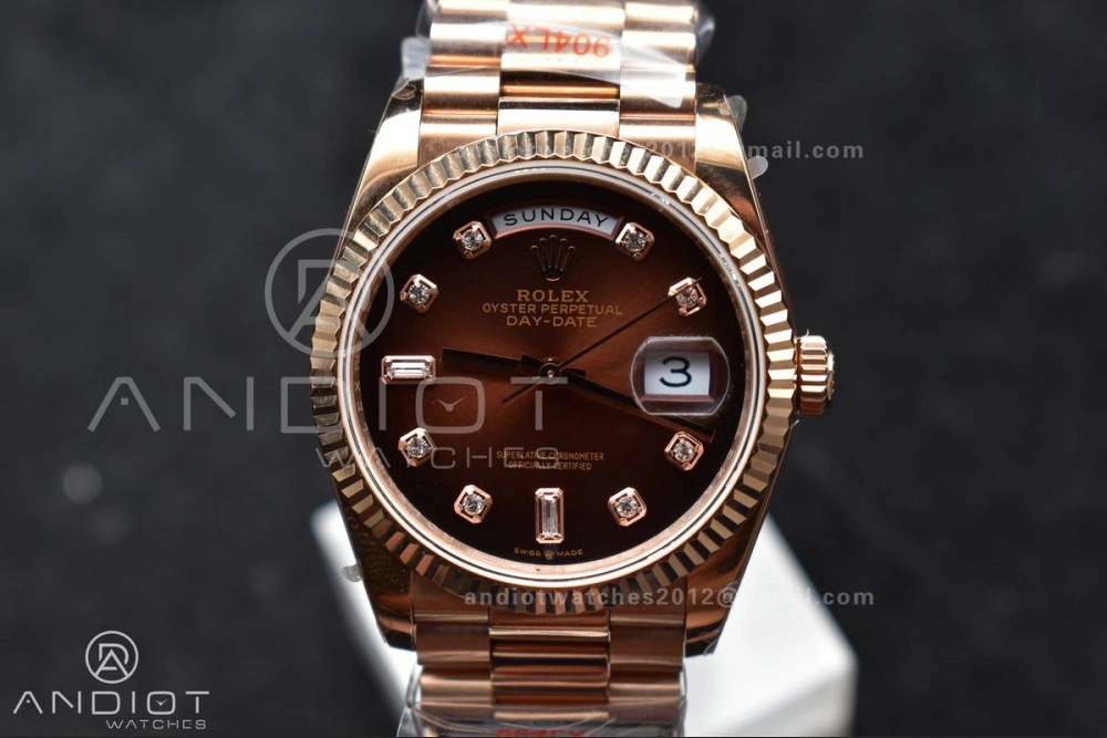 ComfortFit DayDate 36 RG QF Best Edition 904L Steel Brown Diamond Dial on President Bracelet vr3255 V5 (Gain Weight) 678
