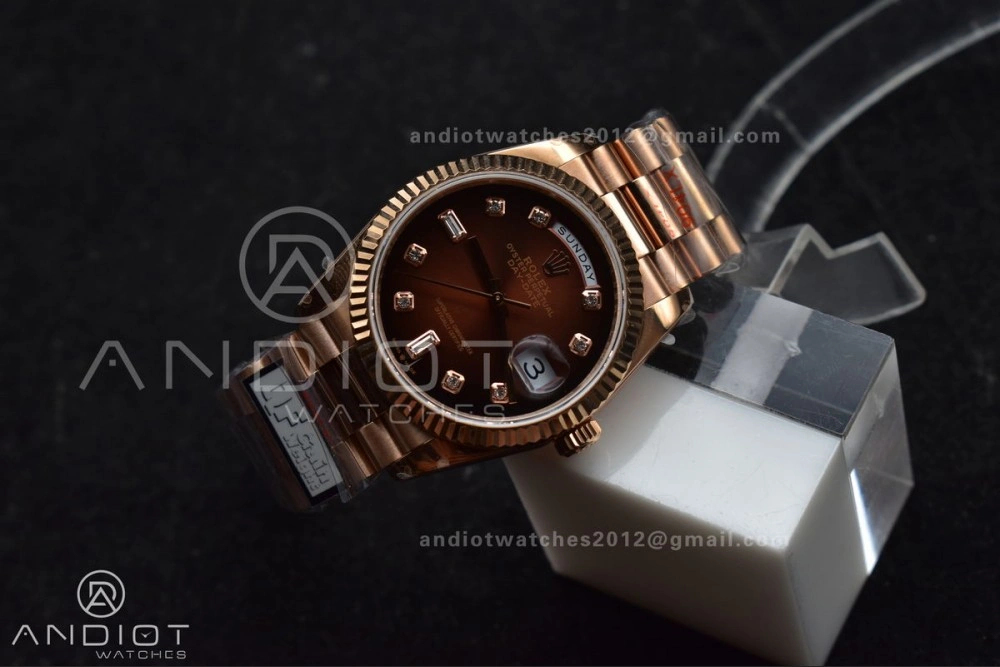 ComfortFit DayDate 36 RG QF Best Edition 904L Steel Brown Diamond Dial on President Bracelet vr3255 V5 (Gain Weight) 678