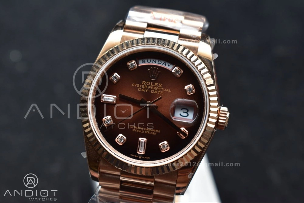 ComfortFit DayDate 36 RG QF Best Edition 904L Steel Brown Diamond Dial on President Bracelet vr3255 V5 (Gain Weight) 678