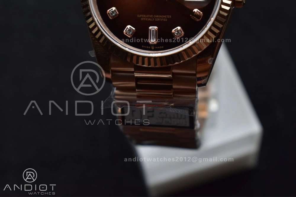 ComfortFit DayDate 36 RG QF Best Edition 904L Steel Brown Diamond Dial on President Bracelet vr3255 V5 (Gain Weight) 678