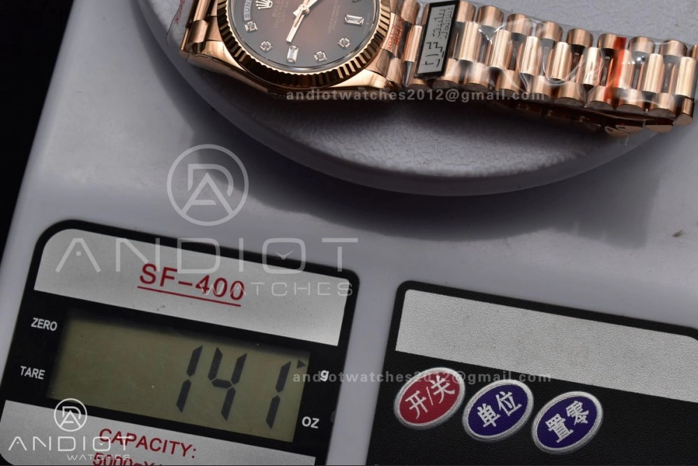 ComfortFit DayDate 36 RG QF Best Edition 904L Steel Brown Diamond Dial on President Bracelet vr3255 V5 (Gain Weight) 678