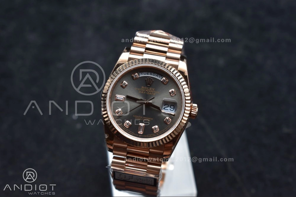 DayDate 36 RG QF Best Edition 904L Steel Grey Dial with Square Diamond on President Bracelet vr3255 V5 (Gain Weight) Timeless 671