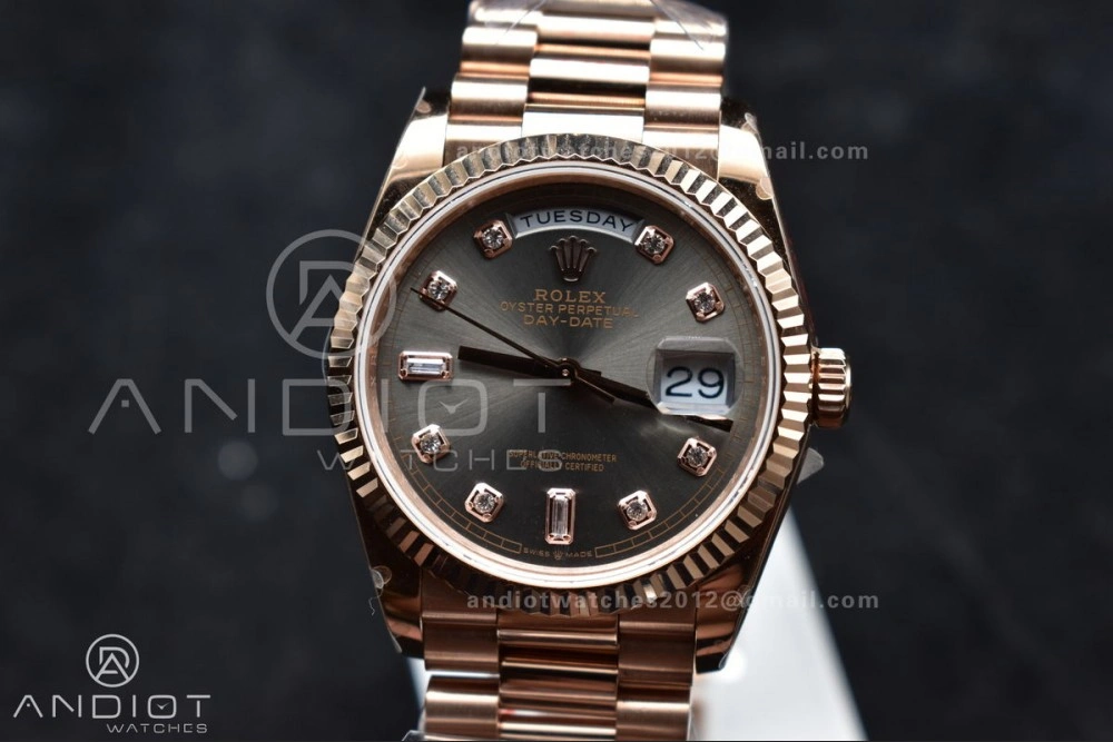 DayDate 36 RG QF Best Edition 904L Steel Grey Dial with Square Diamond on President Bracelet vr3255 V5 (Gain Weight) Timeless 671