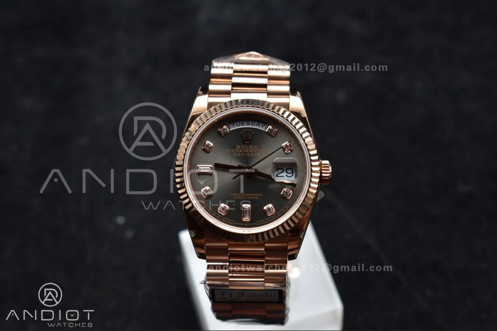 DayDate 36 RG QF Best Edition 904L Steel Grey Dial with Square Diamond on President Bracelet vr3255 V5 (Gain Weight) Timeless 671