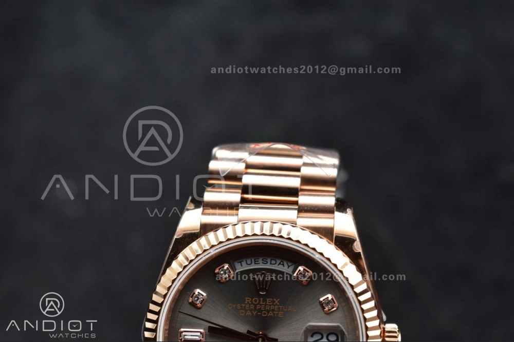 DayDate 36 RG QF Best Edition 904L Steel Grey Dial with Square Diamond on President Bracelet vr3255 V5 (Gain Weight) Timeless 671