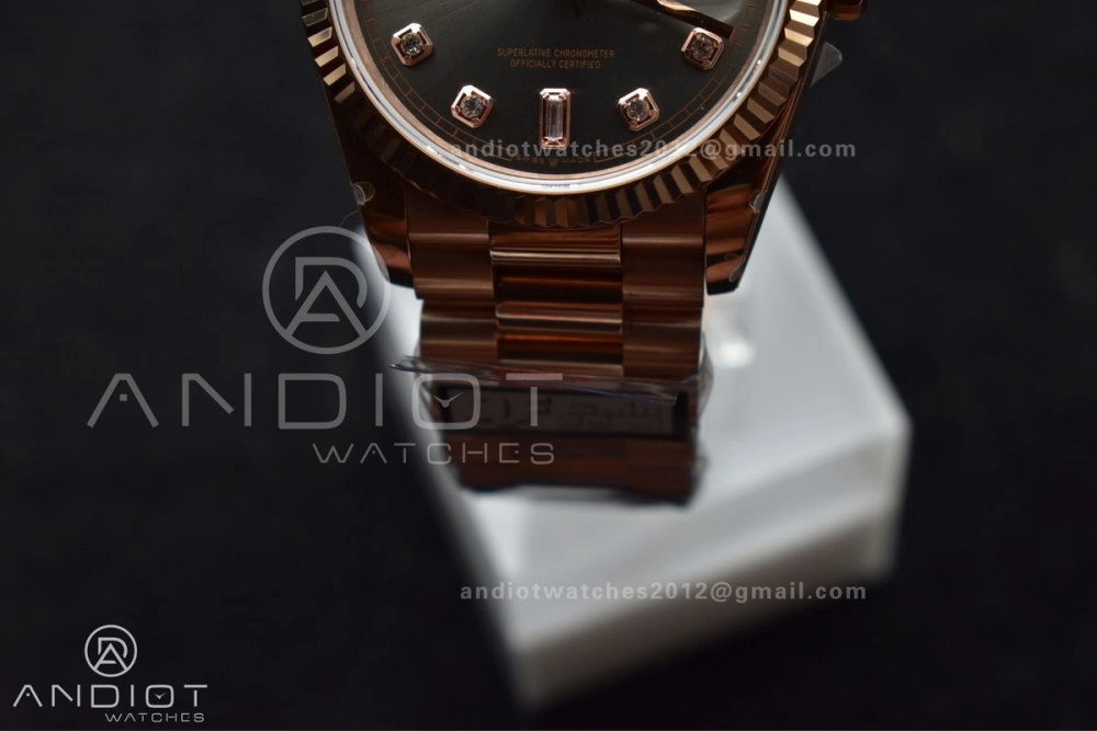 DayDate 36 RG QF Best Edition 904L Steel Grey Dial with Square Diamond on President Bracelet vr3255 V5 (Gain Weight) Timeless 671