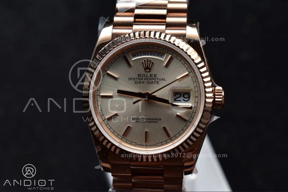 SunProtective DayDate 36 RG QF Best Edition 904L Steel Silver Dial on President Bracelet vr3255 V5 (Gain Weight) 670